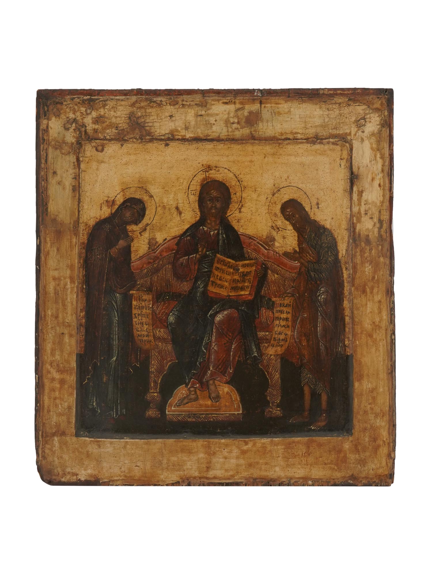 ANTIQUE RUSSIAN ORTHODOX ICON OF DEISIS JESUS PIC-0